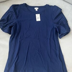 J. Crew Women's Navy Top with Puff Sleeves size M